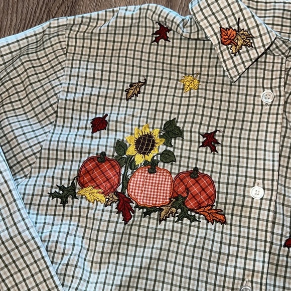 Vintage Pumpkin Patch Sunflower Fall Harvest Embroidered Button Front Shirt S 🌻 - Picture 5 of 11